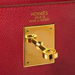 Hermes Rouge VIF Courchevel Leather Gold Finished Kelly Retourne 32 Bag