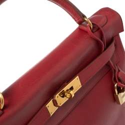 Hermes Rouge VIF Courchevel Leather Gold Finished Kelly Retourne 32 Bag