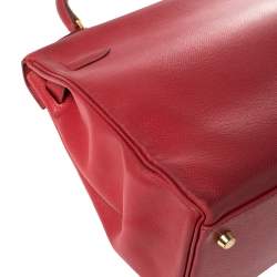 Hermes Rouge VIF Courchevel Leather Gold Finished Kelly Retourne 32 Bag