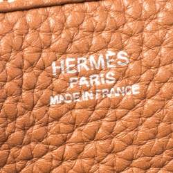 Pre Owned Hermes Gold Taurillon Clemence Leather Evelyne III PM Bag