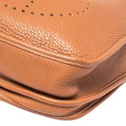 Pre Owned Hermes Gold Taurillon Clemence Leather Evelyne III PM Bag