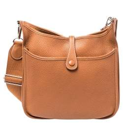 Pre Owned Hermes Gold Taurillon Clemence Leather Evelyne III PM Bag