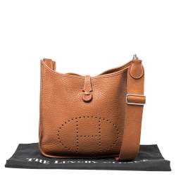 Pre Owned Hermes Gold Taurillon Clemence Leather Evelyne III PM Bag