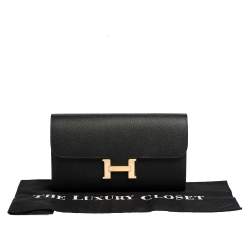 Pre Owned Hermes Noir Epsom Leather Constance Long Wallet