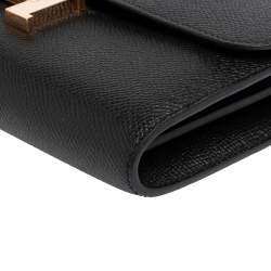 Pre Owned Hermes Noir Epsom Leather Constance Long Wallet