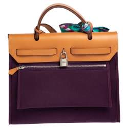 Pre Owned Hermes Fauve/Cassis/Anemone Canvas and Leather Herbag Zip 31 Bag