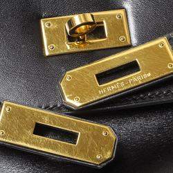 Hermes Black Box Calf Leather Gold Hardware Kelly Retourne 32 Bag