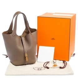 Pre Owned Hermes Etoupe Taurillon Clemence Leather Picotin Lock PM Bag