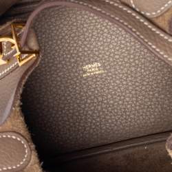Pre Owned Hermes Etoupe Taurillon Clemence Leather Picotin Lock PM Bag