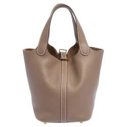 Pre Owned Hermes Etoupe Taurillon Clemence Leather Picotin Lock PM Bag