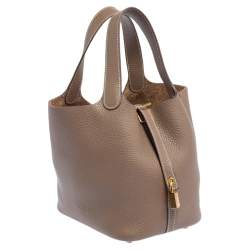 Pre Owned Hermes Etoupe Taurillon Clemence Leather Picotin Lock PM Bag