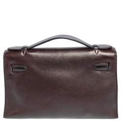 Pre Owned Hermès Havane Evergrain Leather Palladium Plated Kelly Pochette