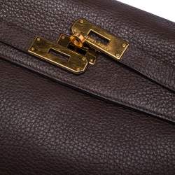 Hermes Chocolat Taurillon Clemence Leather Gold Hardware Kelly Retourne 32 Bag