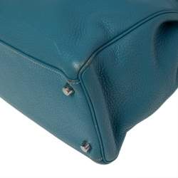 Pre Owned Hermes Bleu Jean Taurillon Clemence Leather Palladium Hardware Kelly Retourne 35 Bag