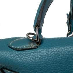 Pre Owned Hermes Bleu Jean Taurillon Clemence Leather Palladium Hardware Kelly Retourne 35 Bag