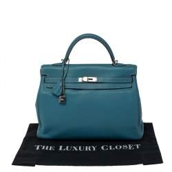 Pre Owned Hermes Bleu Jean Taurillon Clemence Leather Palladium Hardware Kelly Retourne 35 Bag