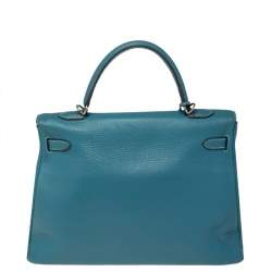 Pre Owned Hermes Bleu Jean Taurillon Clemence Leather Palladium Hardware Kelly Retourne 35 Bag