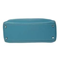 Pre Owned Hermes Bleu Jean Taurillon Clemence Leather Palladium Hardware Kelly Retourne 35 Bag
