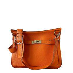 Pre Owned Hermes Orange Taurillon Clemence Leather Gold-plated Palladium Jypsiere 28 Bag