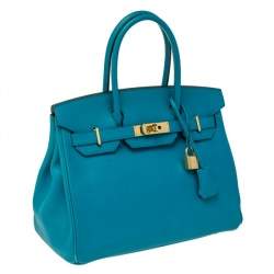 Hermes Blue Izmir Epsom Leather Gold Hardware Birkin 30 Bag