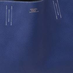 Pre Owned Hermes Bleu Electrique/Graphite Taurillon Clemence Double Sens 45 Bag