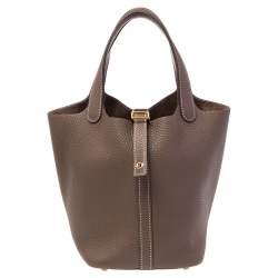 Pre Owned Hermes Etoupe Clemence Leather Picotin Lock 18 Bag