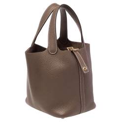 Pre Owned Hermes Etoupe Clemence Leather Picotin Lock 18 Bag