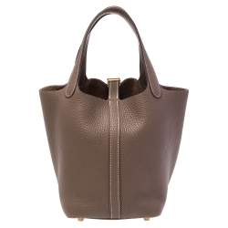 Pre Owned Hermes Etoupe Clemence Leather Picotin Lock 18 Bag