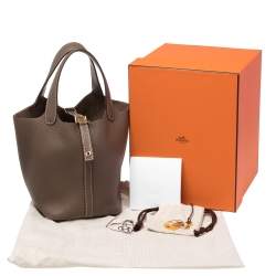 Pre Owned Hermes Etoupe Clemence Leather Picotin Lock 18 Bag