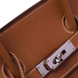 Pre Owned Hermes Gold Epsom Leather Palladium Plated Birkin 35 Bag