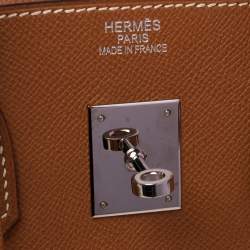 Pre Owned Hermes Gold Epsom Leather Palladium Plated Birkin 35 Bag