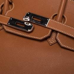Pre Owned Hermes Gold Epsom Leather Palladium Plated Birkin 35 Bag