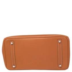 Pre Owned Hermes Gold Epsom Leather Palladium Plated Birkin 35 Bag