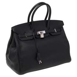 Hermes Noir Togo Leather Palladium Plated Birkin 35 Bag