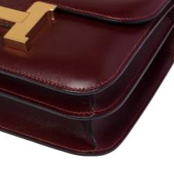 Pre Owned Hermés Rouge H Veau Monsieur Leather Gold Plated Constance 18 Bag