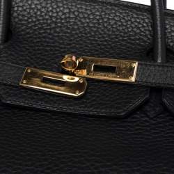 Hermes Noir Fjord Leather Gold Plated Birkin 40 Bag