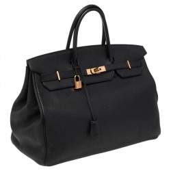 Pre Owned Hermes Noir Fjord Leather Gold Plated Birkin 40 Bag