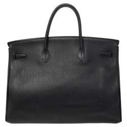 Pre Owned Hermes Noir Fjord Leather Gold Plated Birkin 40 Bag