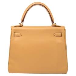 Pre Owned Hermes Curry Swift Leather Gold Plated Kelly Retourne 25 Bag