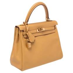 Pre Owned Hermes Curry Swift Leather Gold Plated Kelly Retourne 25 Bag