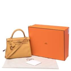 Pre Owned Hermes Curry Swift Leather Gold Plated Kelly Retourne 25 Bag