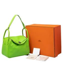 Pre Owned Hermes Apple Green Swift Leather Palladium Plated Lindy 30 Bag