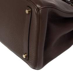 Hermes Cacao Taurillon Clemence Leather Gold Plated Birkin 35 Bag