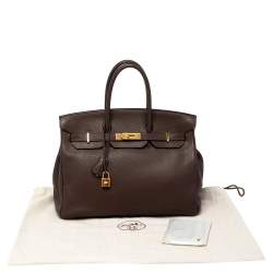 Hermes Cacao Taurillon Clemence Leather Gold Plated Birkin 35 Bag