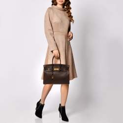 Hermes Cacao Taurillon Clemence Leather Gold Plated Birkin 35 Bag