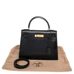 Pre Owned Hermes Black Box Calf Leather Gold Hardware Kelly Sellier 28 Bag