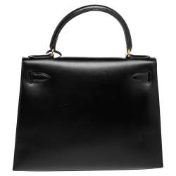 Pre Owned Hermes Black Box Calf Leather Gold Hardware Kelly Sellier 28 Bag
