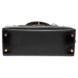 Pre Owned Hermes Black Box Calf Leather Gold Hardware Kelly Sellier 28 Bag