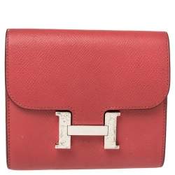 Pre Owned Hermes Rose Lipstick Epsom Leather Constance Compact Wallet