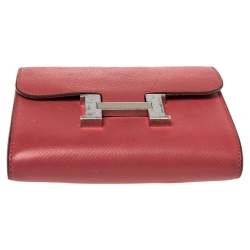 Hermes Rose Lipstick Epsom Leather Constance Compact Wallet
